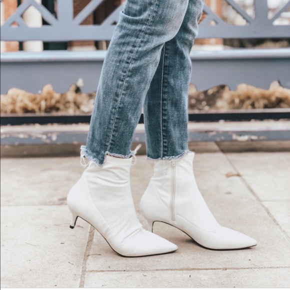 kitten heel white booties